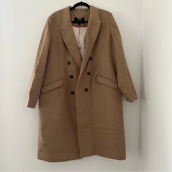J. Crew Double-breasted Topcoat Trench Italian Wool-Cashmere Tan Plus Size 18 - Picture 2 of 10